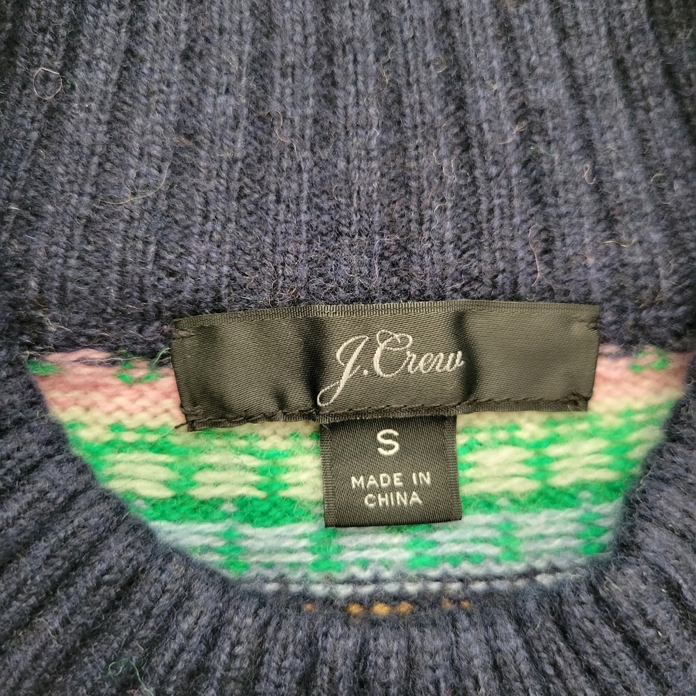 J. Crew Sweater Fair Isle Nordic Lambs Wool Blue Pink Green White Size Small - Picture 3 of 5
